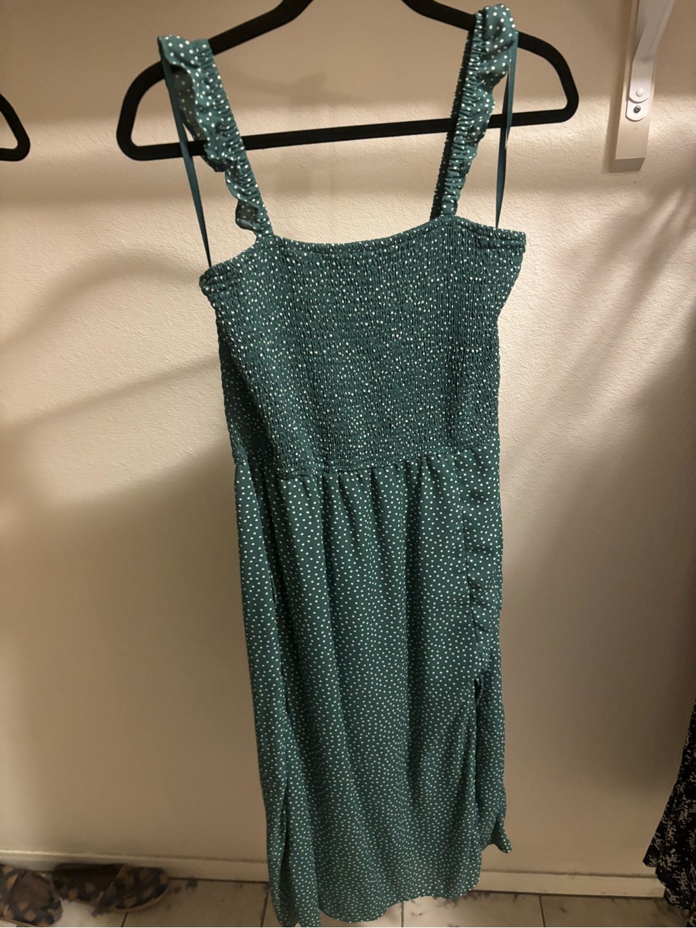 Abercrombie & Fitch Teal Green Smocked Polka Dot Dress